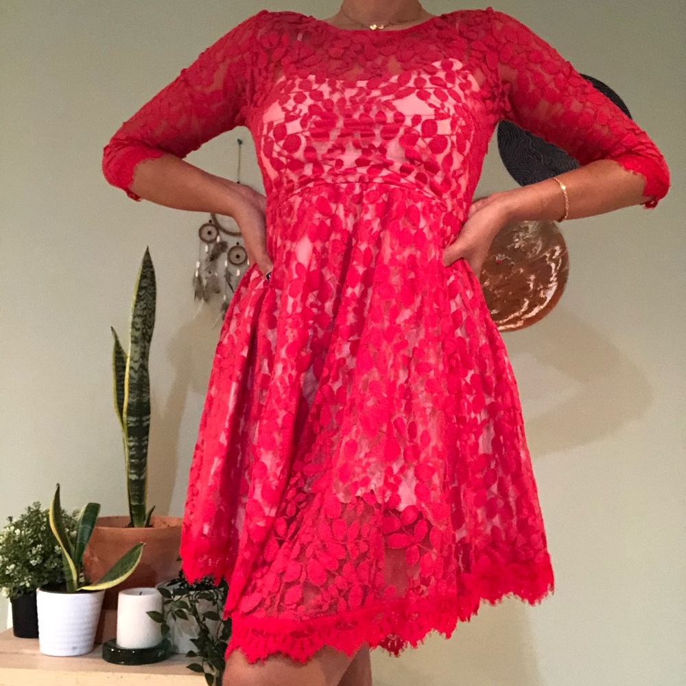 Free people red sheer floral dress